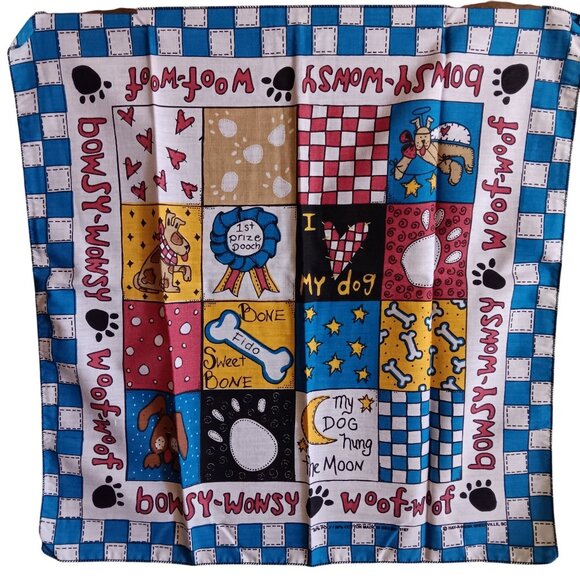 Vintage Hav-A-Hank Dog-Themed Hanky Bandana Woof Woof Quilt Scarf 21x21 NEW - Picture 2 of 5